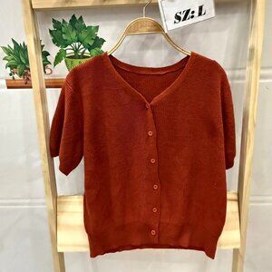 Rust Terracotta Button Front V-Neck Knit Cardigan Top 🍂